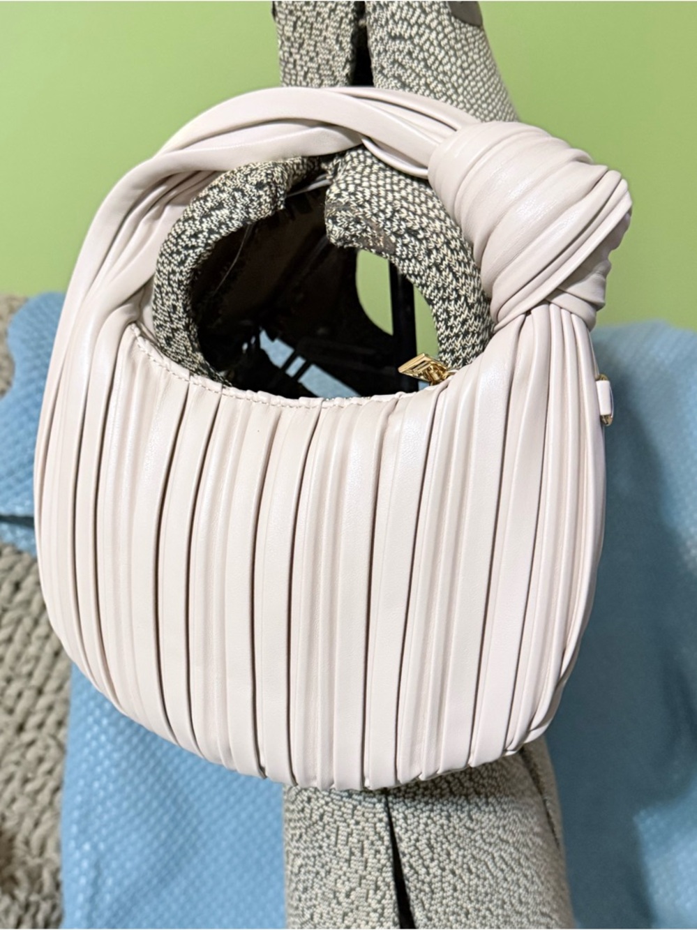 Pleated Faux Leather Knotted handled  Women's Shoulder Bag